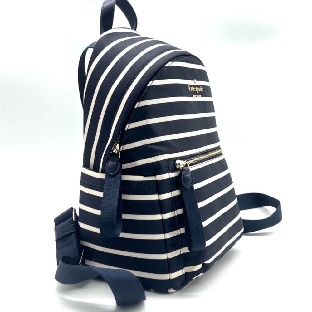 Kate Spade Chelsea Nylon Medium Backpack Navy Blue Striped - Picture 5 of 11
